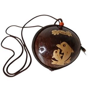 PURSE / Coconut Shell Zip Lined Bag/ Hawaiin Maui/ Dolphin bag